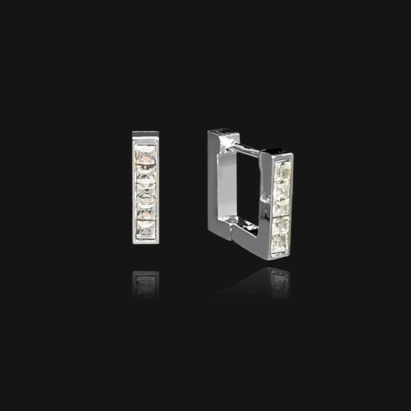 NIKITA rhinestone huggie hoop earrings with a quality 18k silver plated stainless steel base. Perfect birthday gift, valentines gift or Christmas gift for her.