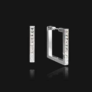 NIKITA square rhinestone hoop earrings with a quality 18k silver plated stainless steel base. Perfect birthday gift, valentines gift or Christmas gift for her.