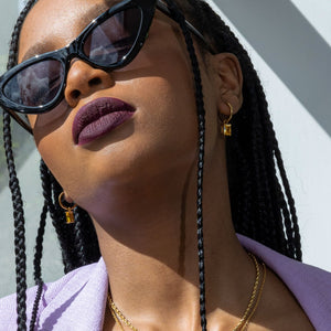 NIKITA citrine pendant hoop earrings with an 18k gold plated finish. Small hoops for women made with a quality water-resistant, hypoallergenic stainless steel base. Christmas everyday jewellery gift for her.
