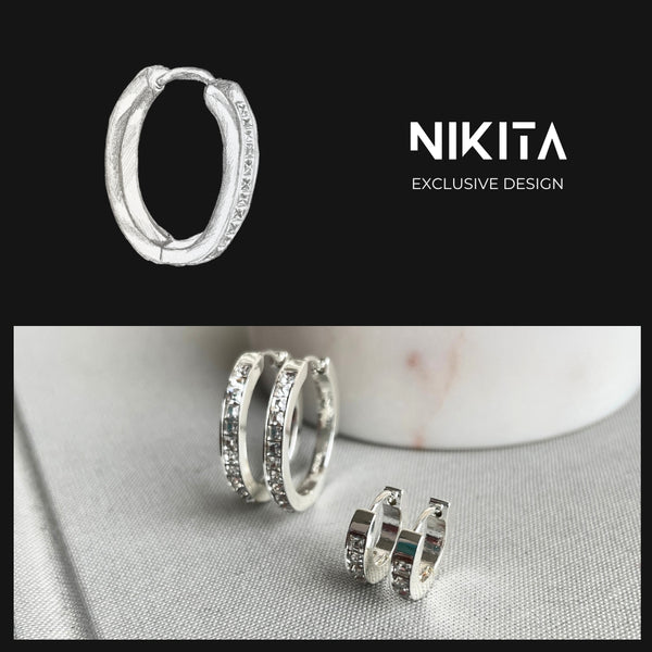 NIKITA rhinestone statement hoop earrings featuring quality cubic zirconia rhinestones set into an 18k silver plated stainless steel base,