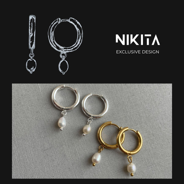 NIKITA pearl charm hoop earring with a quality 18k plated stainless steel base. Ideal birthday gift, valentines gift or Christmas gift for her.