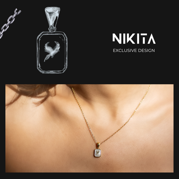 NIKITA phoenix pendant necklace - mother of pearl necklace - 18k gold plated necklace - gift for her