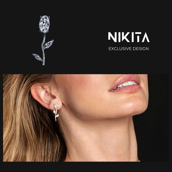 NIKITA Valentina rhinestone encrusted stud earrings with an 18k plated gold, rose gold or silver finish. Drop earrings made with a hypoallergenic stainless steel base. Christmas everyday jewellery gift for her.