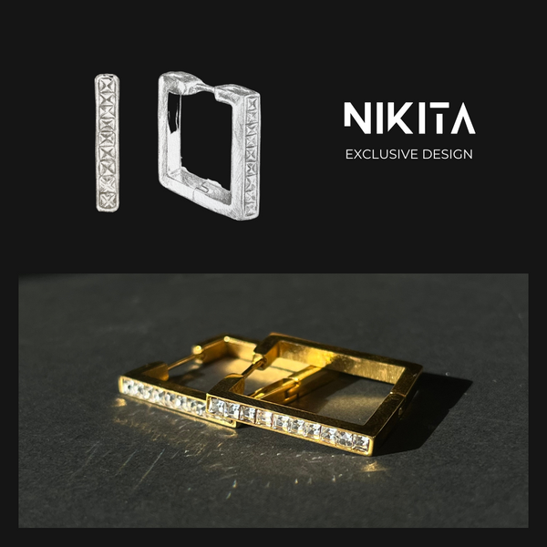 NIKITA square rhinestone hoop earrings with a quality 18k plated stainless steel base. Perfect birthday gift, valentines gift or Christmas gift for her.