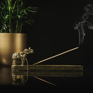 NIKITA Elephant incense stick holder, made from quality resin with an antique gold brushed finish. Christmas or birthday home decor gift for her.