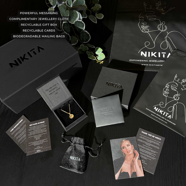 NIKITA recyclable, black branded packaging