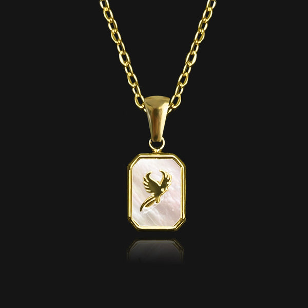 NIKITA phoenix pendant necklace - mother of pearl necklace - 18k gold plated necklace - gift for her