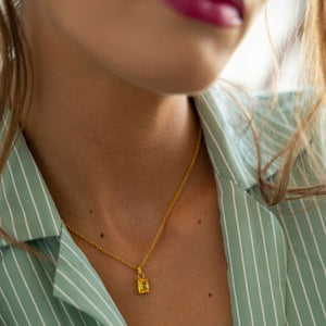 NIKITA citrine pendant necklace with a unique precious stone design and 18k plated gold finish. A water-resistant pendant and adjustable chain made with a hypoallergenic stainless steel base. Christmas everyday jewellery gift for her.
