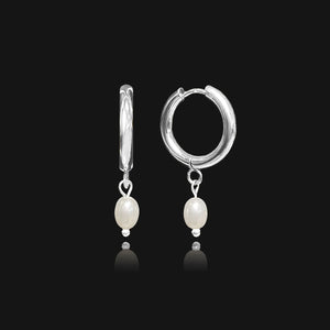 NIKITA pearl charm hoop earring with a quality 18k plated stainless steel base. Ideal birthday gift, valentines gift or Christmas gift for her.