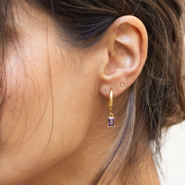 SAFFIA Amethyst Crystal Hoop Earrings - Gold