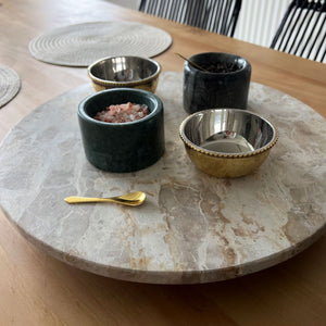 NIKITA x Bloomingville solid marble turntable to use and display on your dining room table. A spinning tray to serve cheese and meats to your guests. Perfect new home gift for couples.