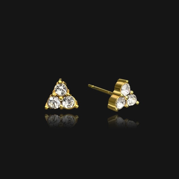 NIKITA diamond rhinestone stud earrings with a quality 18k gold plated stainless steel base. Statement stud earrings for everyday or evening wear.