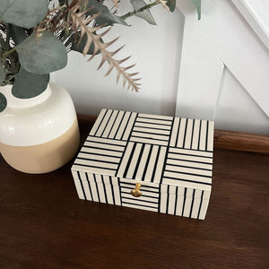 NIKITA x Bloomingville stripe storage box with gold handle. A unique box to store your jewellery, keys, or accessories whilst blending in with your home décor.