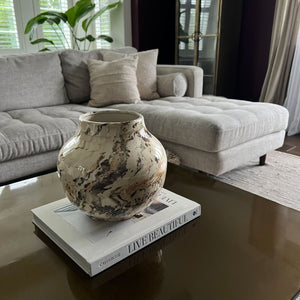 NIKITA x Bloomingville marble stone vase with unique glazed pattern. A large vase to display potted plants in your home.