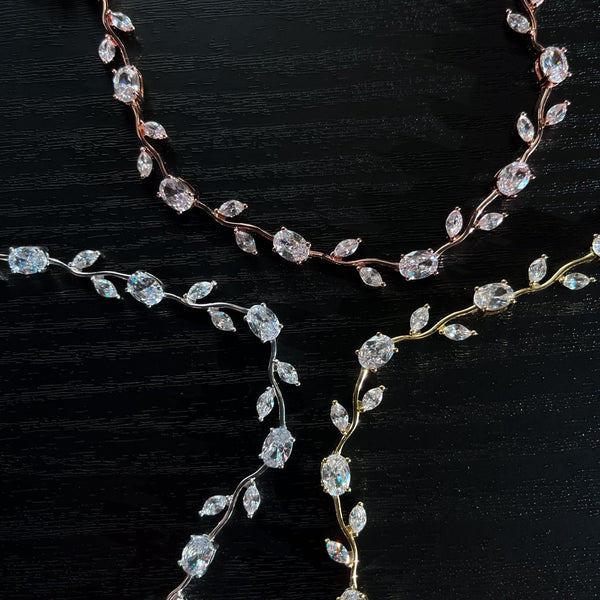 NIKITA Valentina rhinestone encrusted choker with an 18k plated gold, rose gold or silver finish. A unique necklace made with a hypoallergenic stainless steel base. Christmas everyday jewellery gift for her.