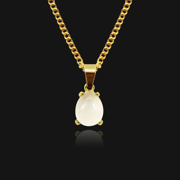 NIKITA natural moonstone pendant necklace with a unique precious stone teardrop design. A water-resistant pendant with quality 18k gold plating and adjustable chain made with a hypoallergenic stainless steel base. Christmas or Mother's Day everyday jewellery gift for her.