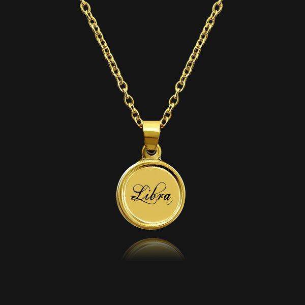 NIKITA zodiac star sign pendant necklace with a unique double sided disc design, featirng an astrological sign on one side and star symbol on the other. A water-resistant 18k plated pendant and adjustable chain with a hypoallergenic stainless steel base. Christmas everyday jewellery gift for her.