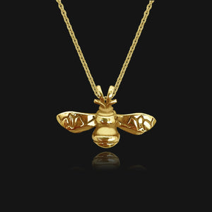 NIKITA bumble bee pendant necklace with a unique, intricate design and an 18k plated gold finish. A water-resistant pendant and adjustable chain made with a hypoallergenic stainless steel base. Christmas everyday jewellery gift for her.