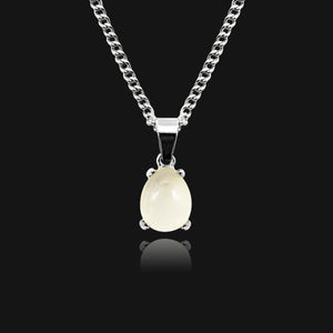 NIKITA natural moonstone pendant necklace with a unique precious stone teardrop design. A water-resistant silver pendant with adjustable chain made with a hypoallergenic stainless steel base. Christmas or Mother's Day everyday jewellery gift for her.