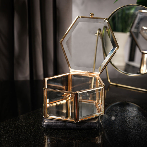 NIKITA personalised initial glass jewellery trinket box with a gold or silver edge and mirrored base. Jewellery storage accessory for your dressing table. Christmas or birthday gift for her.