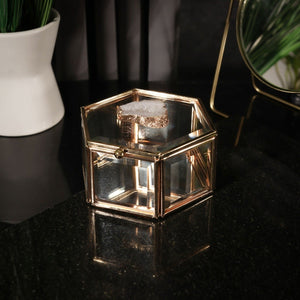 NIKITA luxury glass agate crystal jewellery trinket box with a gold or silver edge and natural crystal lid. Jewellery storage accessory for your dressing table. Christmas or birthday gift for her.