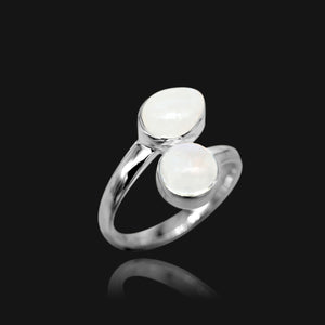 NIKITA sterling silver double set moonstone ring, fully adjustable to wear on any finger. Waterproof and hypoallergenic sterling silver. Christmas everyday jewellery gift for her.
