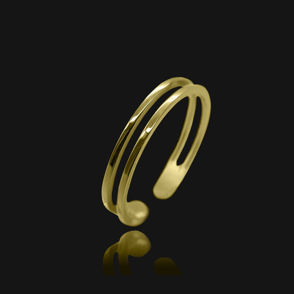 NIKITA double band adjustable ring to wear on your thumb or finger. Waterproof 18k gold plating and a hypoallergenic stainless steel base. Christmas everyday jewellery gift for her.