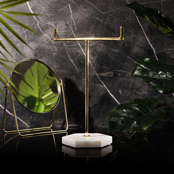 The solid marble jewellery tree stand comes with quality plated gold, rose gold or silver features, allowing you to display and store your trinkets safely and with style.