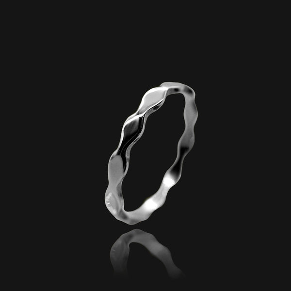 NIKITA river minimal ring with ripple design, to wear on your thumb or finger. Waterproof and hypoallergenic stainless steel base. Christmas everyday jewellery gift for her.