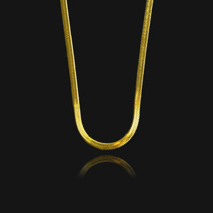 NIKITA flat snake chain necklace. A waterproof, 18k gold plated quality chain, with a hypoallergenic stainless steel base. Every day jewellery gift for her.