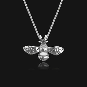 NIKITA bumble bee pendant necklace with a unique, intricate design. A water-resistant silver pendant and adjustable chain made with a hypoallergenic stainless steel base. Christmas everyday jewellery gift for her.