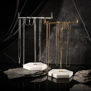 The solid marble jewellery tree stand comes with quality plated gold, rose gold or silver features, allowing you to display and store your trinkets safely and with style.