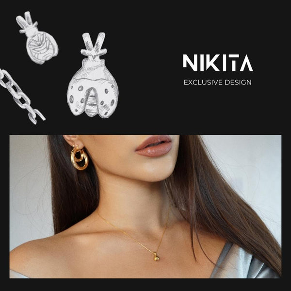 NIKITA ladybird pendant necklace with a unique 3D delicate lady bird design. A water-resistant 18k gold plated pendant with adjustable chain made with a hypoallergenic stainless steel base. Christmas or Mother's Day every day jewellery gift for her.
