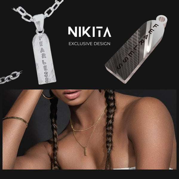 Fearless Engraved Bar Pendant Necklace Silver NIKITA Jewellery