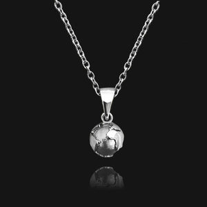 NIKITA globe pendant necklace with a unique, 3D earth design. A water-resistant world pendant with quality 18k gold plating and adjustable chain made with a hypoallergenic stainless steel base. Christmas everyday jewellery gift for her.