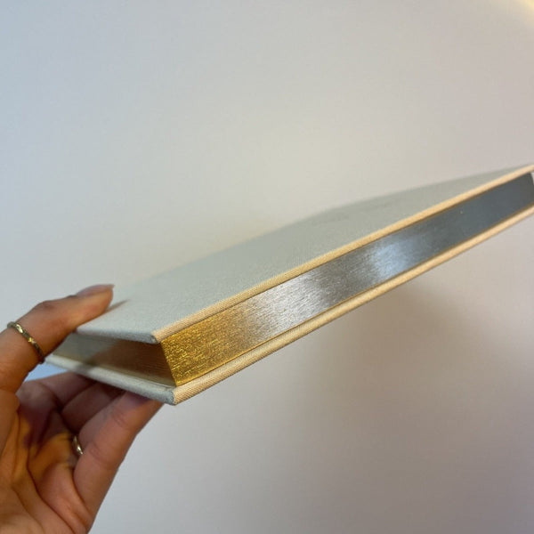 NIKITA productivity lined linen notebook with luxury sleeve. A quality journal with a ribbon bookmark gold foil edged paper. Christmas or birthday gift for her.