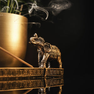 NIKITA Elephant incense stick holder, made from quality resin with an antique gold brushed finish. Christmas or birthday home decor gift for her.