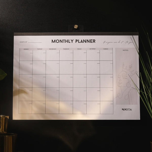 NIKITA monthly planner desk or tear-off wall pad, undated weekly planner with notes section.