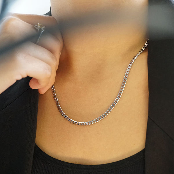 NIKITA cuban chain necklace. A waterproof, silver quality chain, with a hypoallergenic stainless steel base. Every day jewellery gift for her.