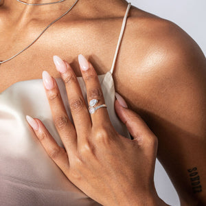 NIKITA sterling silver double set moonstone ring, fully adjustable to wear on any finger. Waterproof and hypoallergenic sterling silver. Christmas everyday jewellery gift for her.