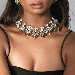 NIKITA leilani rhinestone encrusted statement choker with an antique gold plated finish. A necklace made with a hypoallergenic stainless steel base. Christmas everyday jewellery gift for her.