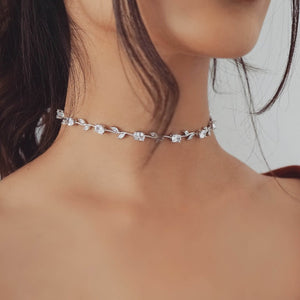 NIKITA Valentina rhinestone encrusted choker with an 18k plated gold, rose gold or silver finish. A unique necklace made with a hypoallergenic stainless steel base. Christmas everyday jewellery gift for her.