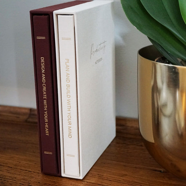 NIKITA productivity lined linen notebook with luxury sleeve. A quality journal with a ribbon bookmark gold foil edged paper. Christmas or birthday gift for her.