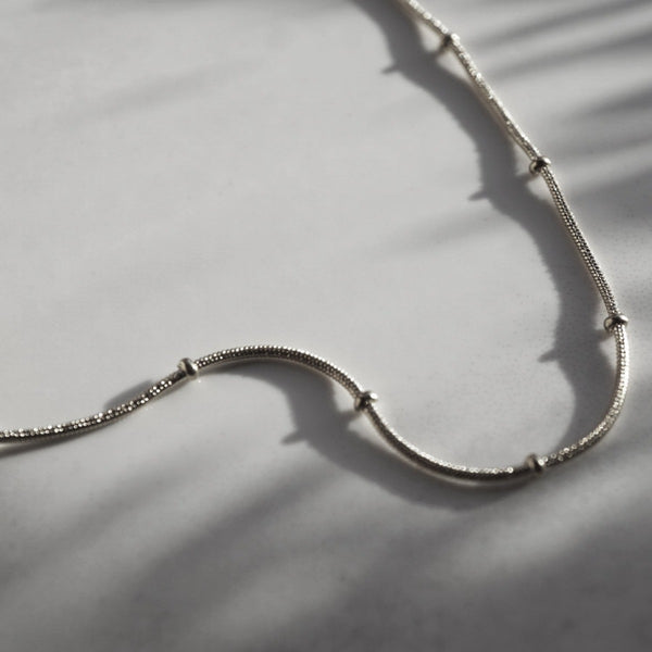 NIKITA interval beaded snake chain necklace. A waterproof, silver quality chain, with a hypoallergenic stainless steel base. Every day jewellery gift for her.