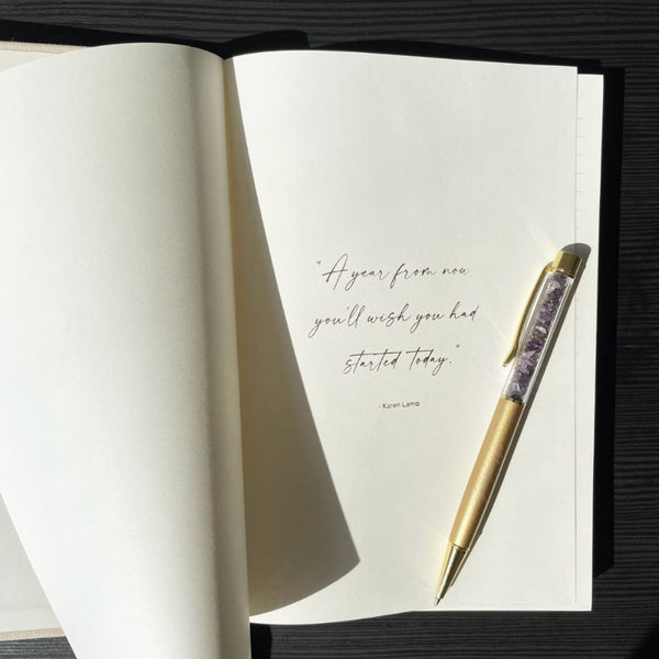 NIKITA productivity lined linen notebook with luxury sleeve. A quality journal with a ribbon bookmark gold foil edged paper. Christmas or birthday gift for her.